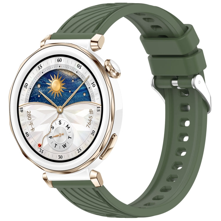 For Huawei Watch GT 5 Pro 42mm Line Texture Quick Release Silicone Watch Band(Dark Green) by bashfashion