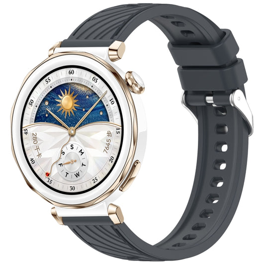 For Huawei Watch GT 5 Pro 42mm Line Texture Quick Release Silicone Watch Band(Platinum Steel Grey) by bashfashion