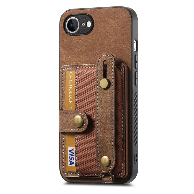 For iPhone 16e Retro Cross Wristband Wallet Leather Back Phone Case(Brown) by bashfashion