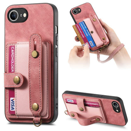 For iPhone 16e Retro Cross Wristband Wallet Leather Back Phone Case(Pink) by bashfashion