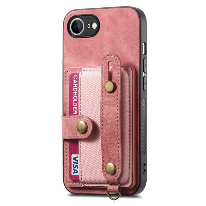 For iPhone 16e Retro Cross Wristband Wallet Leather Back Phone Case(Pink) by bashfashion