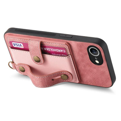 For iPhone 16e Retro Cross Wristband Wallet Leather Back Phone Case(Pink) by bashfashion
