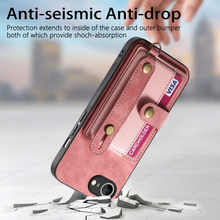 For iPhone 16e Retro Cross Wristband Wallet Leather Back Phone Case(Pink) by bashfashion
