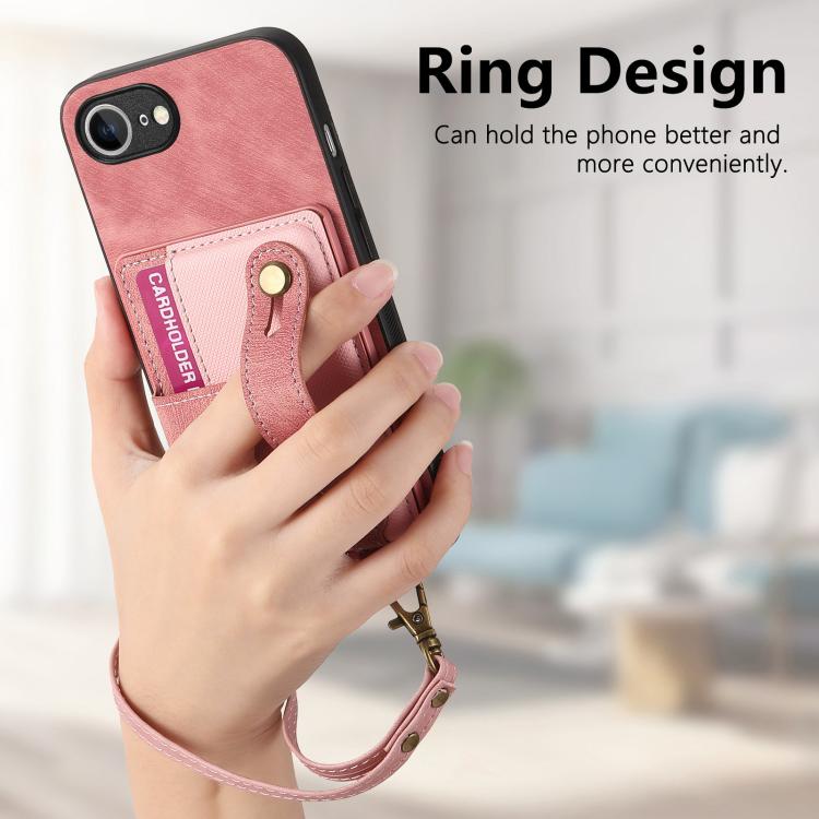 For iPhone 16e Retro Cross Wristband Wallet Leather Back Phone Case(Pink) by bashfashion
