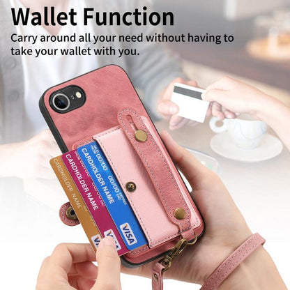 For iPhone 16e Retro Cross Wristband Wallet Leather Back Phone Case(Pink) by bashfashion