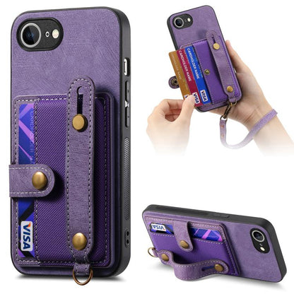 For iPhone 16e Retro Cross Wristband Wallet Leather Back Phone Case(Purple) by bashfashion