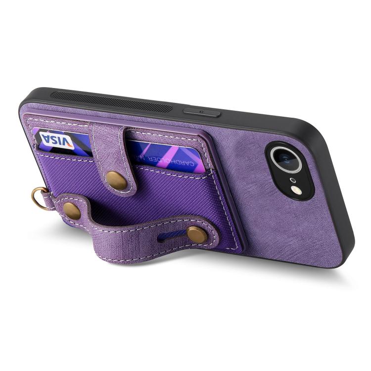 For iPhone 16e Retro Cross Wristband Wallet Leather Back Phone Case(Purple) by bashfashion