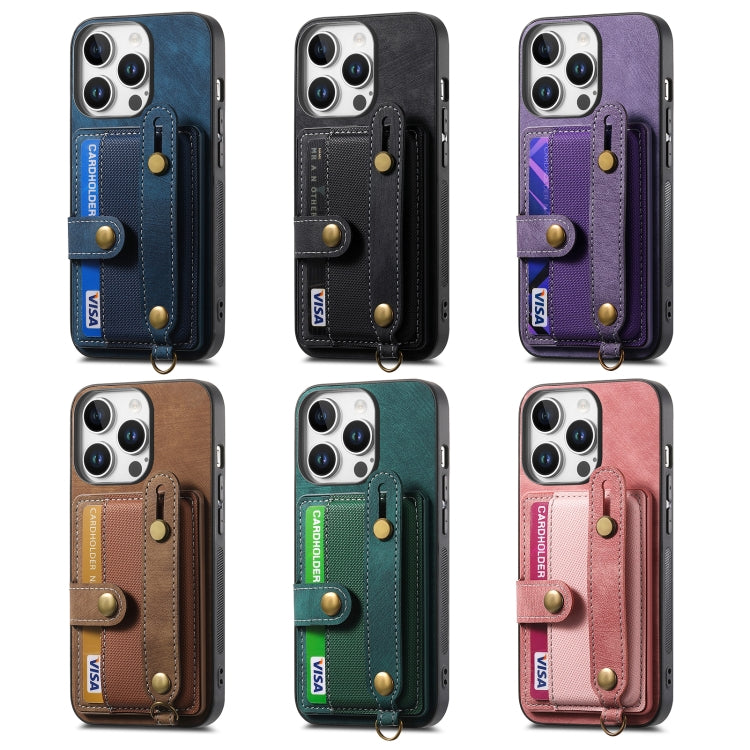 For iPhone 16e Retro Cross Wristband Wallet Leather Back Phone Case(Pink) by bashfashion