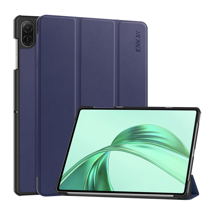 For Honor Pad X8a 11 ENKAY Tri-fold Custer Texture Leather Stand Tablet Case(Dark Blue) by ENKAY