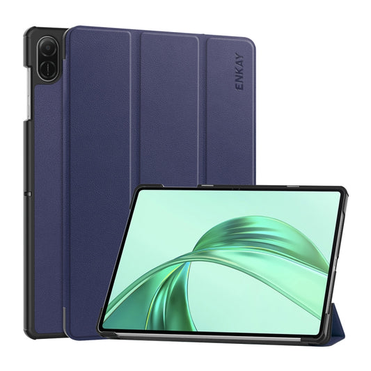 For Honor Pad X8a 11 ENKAY Tri-fold Custer Texture Leather Stand Tablet Case(Dark Blue) by ENKAY