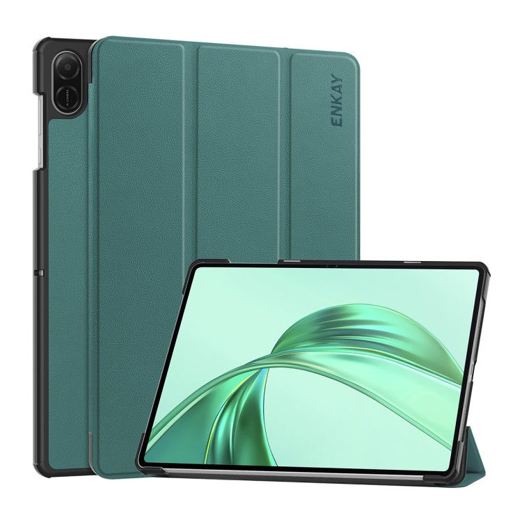 For Honor Pad X8a 11 ENKAY Tri-fold Custer Texture Leather Stand Tablet Case(Dark Green) by ENKAY