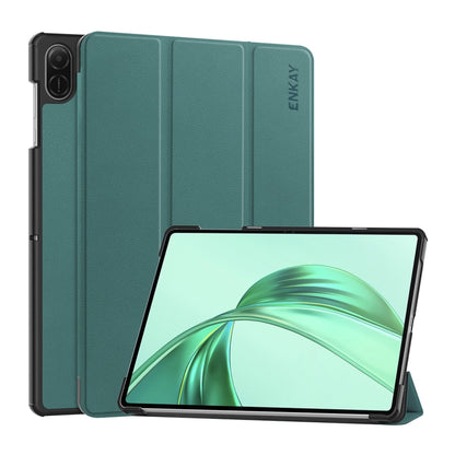 For Honor Pad X8a 11 ENKAY Tri-fold Custer Texture Leather Stand Tablet Case(Dark Green) by ENKAY
