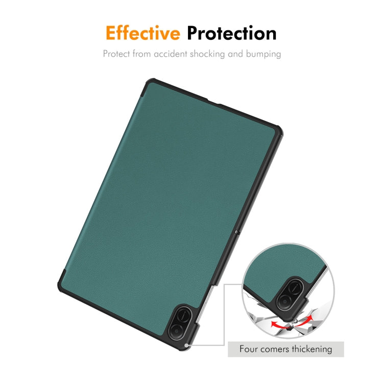 For Honor Pad X8a 11 ENKAY Tri-fold Custer Texture Leather Stand Tablet Case(Dark Green) by ENKAY
