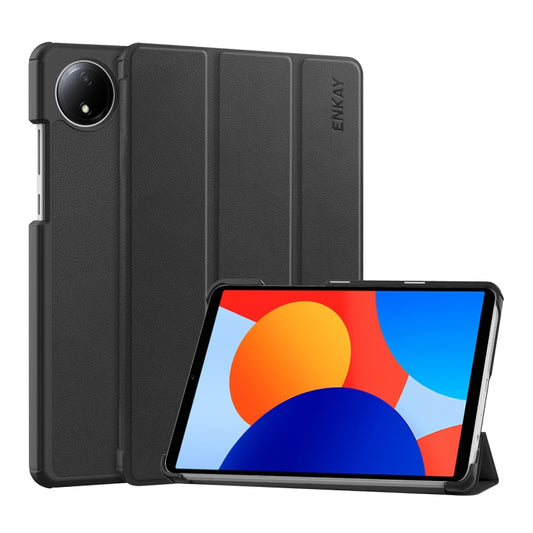 For Redmi Pad SE 4G 8.7 ENKAY Tri-fold Custer Texture Leather Smart Tablet Case(Black) by ENKAY