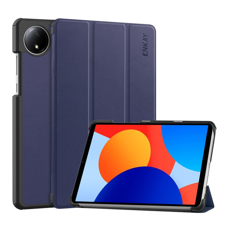 For Redmi Pad SE 4G 8.7 ENKAY Tri-fold Custer Texture Leather Smart Tablet Case(Dark Blue) by ENKAY