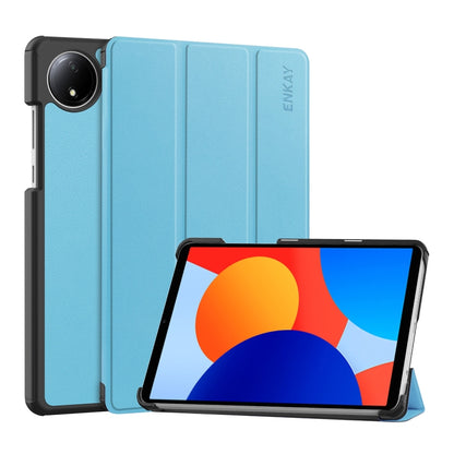 For Redmi Pad SE 4G 8.7 ENKAY Tri-fold Custer Texture Leather Smart Tablet Case(Light Blue) by ENKAY