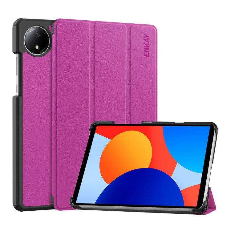 For Redmi Pad SE 4G 8.7 ENKAY Tri-fold Custer Texture Leather Smart Tablet Case(Purple) by ENKAY