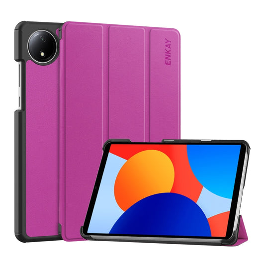 For Redmi Pad SE 4G 8.7 ENKAY Tri-fold Custer Texture Leather Smart Tablet Case(Purple) by ENKAY