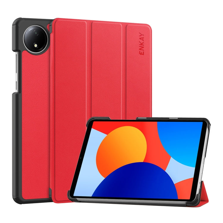 For Redmi Pad SE 4G 8.7 ENKAY Tri-fold Custer Texture Leather Smart Tablet Case(Red) by ENKAY