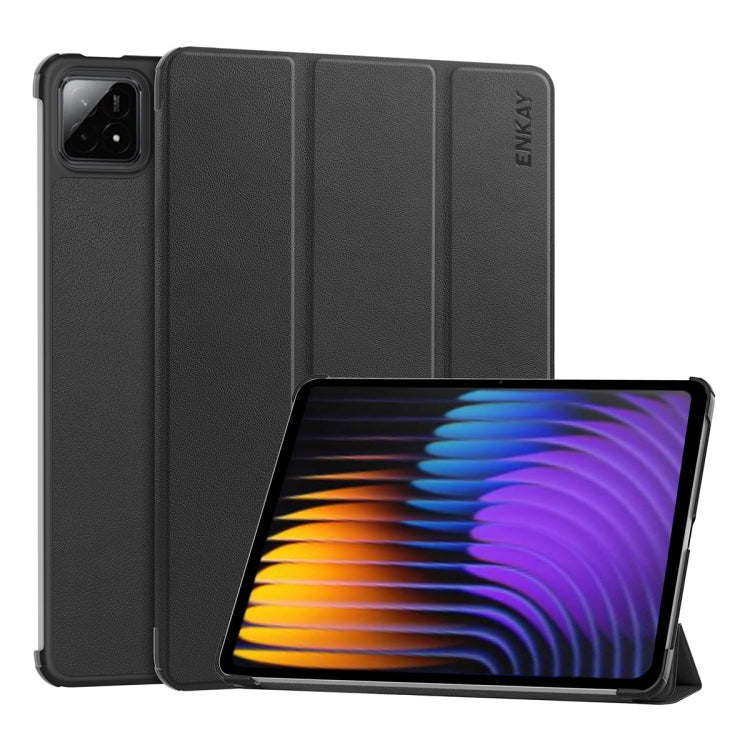 For Xiaomi Pad 7 / 7 Pro 11.2 ENKAY Tri-fold Custer Texture Leather Smart Tablet Case(Black) by ENKAY