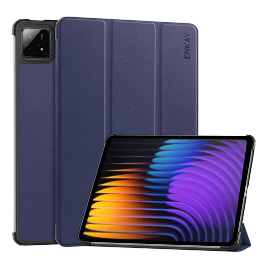 For Xiaomi Pad 7 / 7 Pro 11.2 ENKAY Tri-fold Custer Texture Leather Smart Tablet Case(Dark Blue) by ENKAY