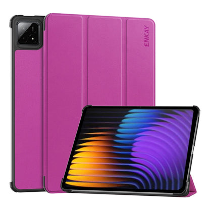 For Xiaomi Pad 7 / 7 Pro 11.2 ENKAY Tri-fold Custer Texture Leather Smart Tablet Case(Purple) by ENKAY