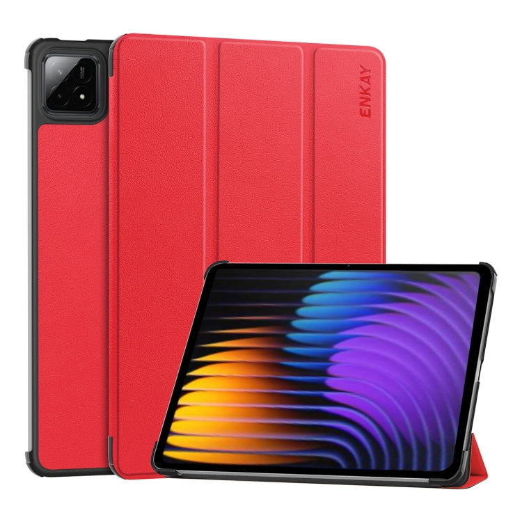 For Xiaomi Pad 7 / 7 Pro 11.2 ENKAY Tri-fold Custer Texture Leather Smart Tablet Case(Red) by ENKAY