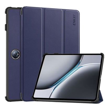 For OnePlus Pad 2 / Pad Pro 12.1 ENKAY Tri-fold Custer Texture Platic Leather Smart Tablet Case(Dark Blue) by ENKAY