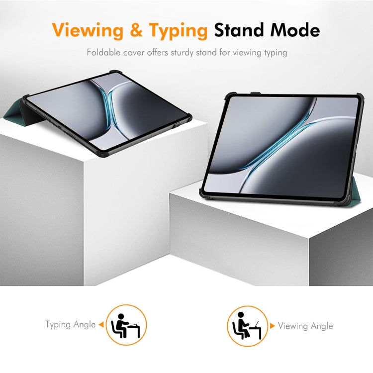 For OnePlus Pad 2 / Pad Pro 12.1 ENKAY Tri-fold Custer Texture Platic Leather Smart Tablet Case(Dark Green) by ENKAY