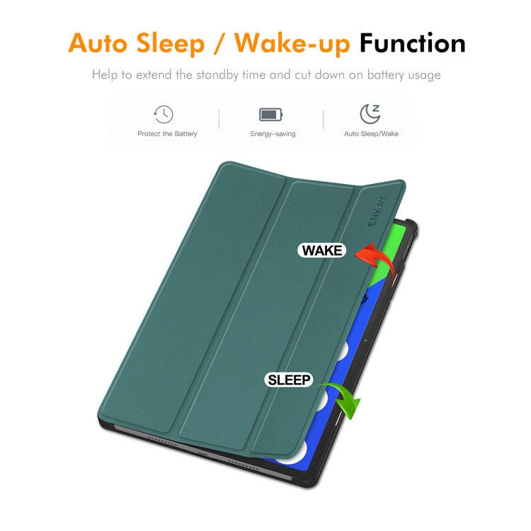 For Lenovo Xiaoxin Pad Pro 12.7 2025 ENKAY Tri-fold Custer Texture Platic Leather Smart Tablet Case(Dark Blue) by ENKAY