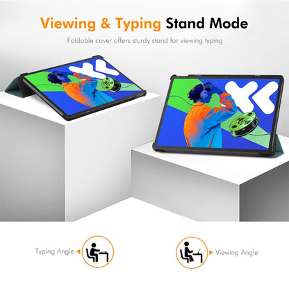 For Lenovo Xiaoxin Pad Pro 12.7 2025 ENKAY Tri-fold Custer Texture Platic Leather Smart Tablet Case(Dark Green) by ENKAY