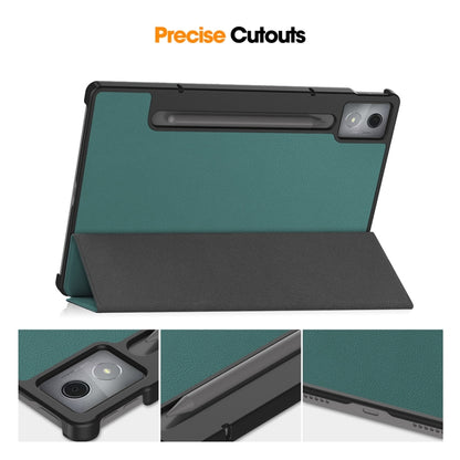 For Lenovo Xiaoxin Pad Pro 12.7 2025 ENKAY Tri-fold Custer Texture Platic Leather Smart Tablet Case(Dark Green) by ENKAY