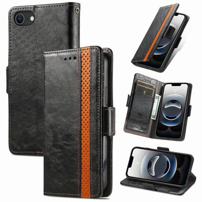 For iPhone 16e CaseNeo Splicing Dual Magnetic Buckle Leather Phone Case(Black) by bashfashion