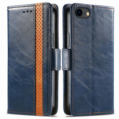 For iPhone 16e CaseNeo Splicing Dual Magnetic Buckle Leather Phone Case(Blue) by bashfashion