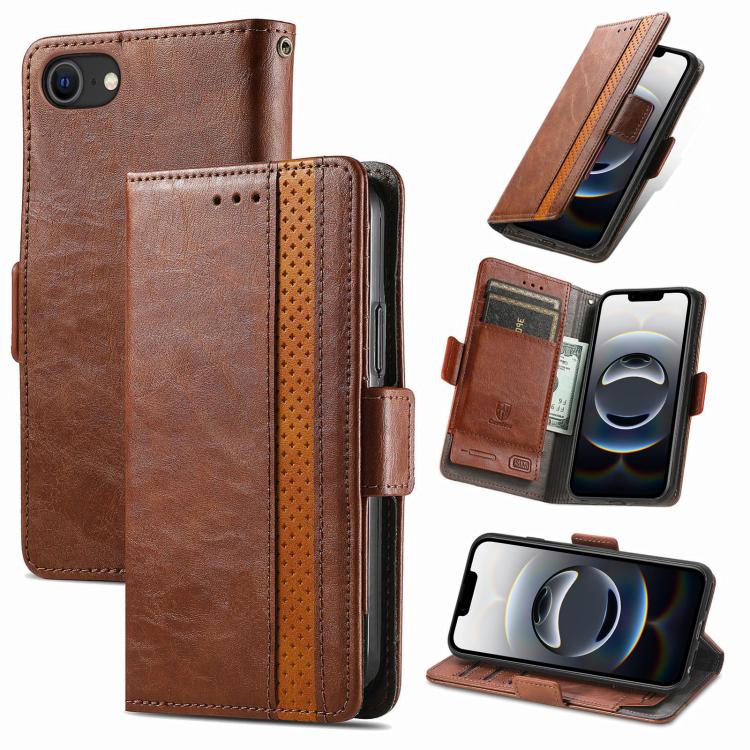 For iPhone 16e CaseNeo Splicing Dual Magnetic Buckle Leather Phone Case(Brown) by bashfashion