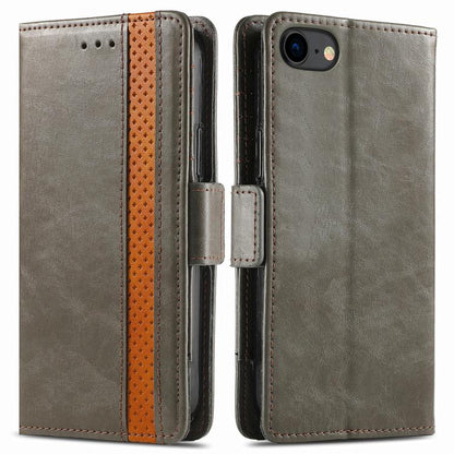 For iPhone 16e CaseNeo Splicing Dual Magnetic Buckle Leather Phone Case(Gray) by bashfashion