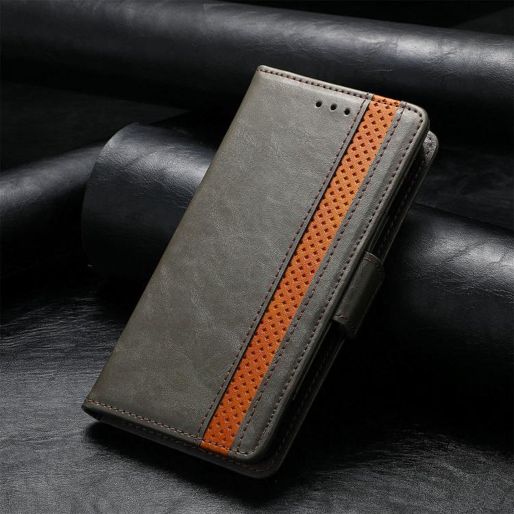 For iPhone 16e CaseNeo Splicing Dual Magnetic Buckle Leather Phone Case(Gray) by bashfashion