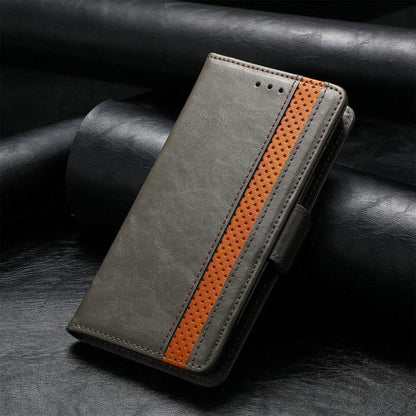 For iPhone 16e CaseNeo Splicing Dual Magnetic Buckle Leather Phone Case(Gray) by bashfashion