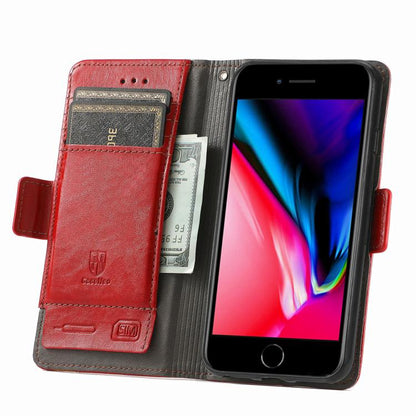 For iPhone 16e CaseNeo Splicing Dual Magnetic Buckle Leather Phone Case(Red) by bashfashion