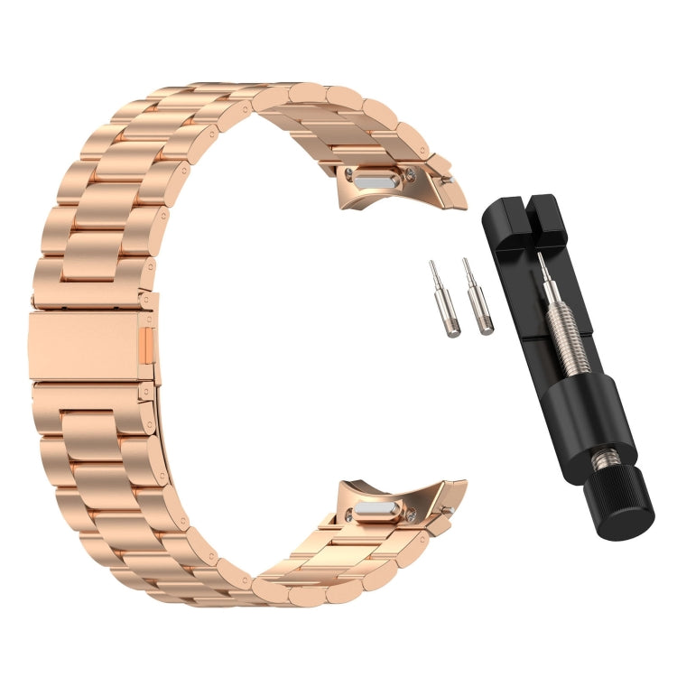For Samsung Galaxy Watch 5 40 / 44mm Three Beads Button Quick Release Metal Watch Band(Rose Gold) by bashfashion