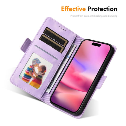 For iPhone 16 ENKAY Embossed Rhombus Starry Leather Phone Case with Screen Film(Purple) by ENKAY