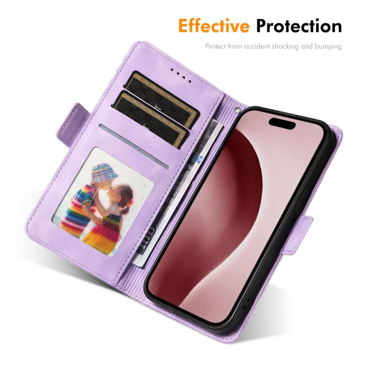 For iPhone 16 Pro ENKAY Embossed Rhombus Starry Leather Phone Case with Screen Film(Purple) by ENKAY