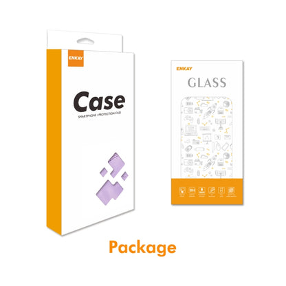 For iPhone 16 ENKAY Embossed Rhombus Starry Leather Phone Case with Screen Film(Black) by ENKAY