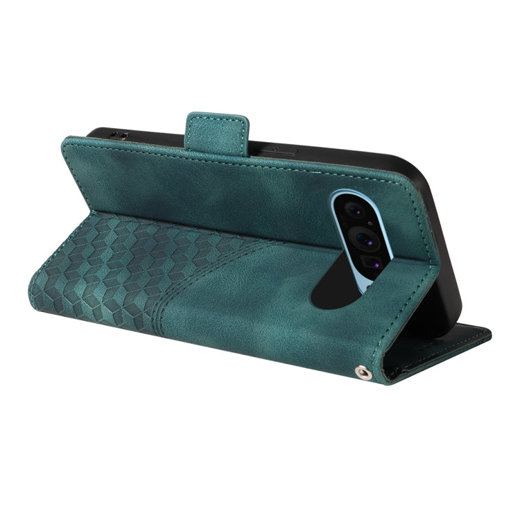 For Google Pixel 9 Pro ENKAY Embossed Rhombus Starry Leather Phone Case with Screen Film(Brown) by ENKAY