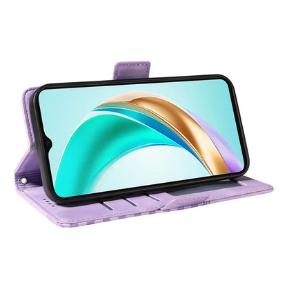 For Honor X6b ENKAY Embossed Rhombus Starry Leather Phone Case with Screen Film(Purple) by ENKAY