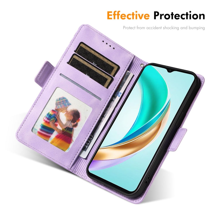 For Honor X6b ENKAY Embossed Rhombus Starry Leather Phone Case with Screen Film(Purple) by ENKAY