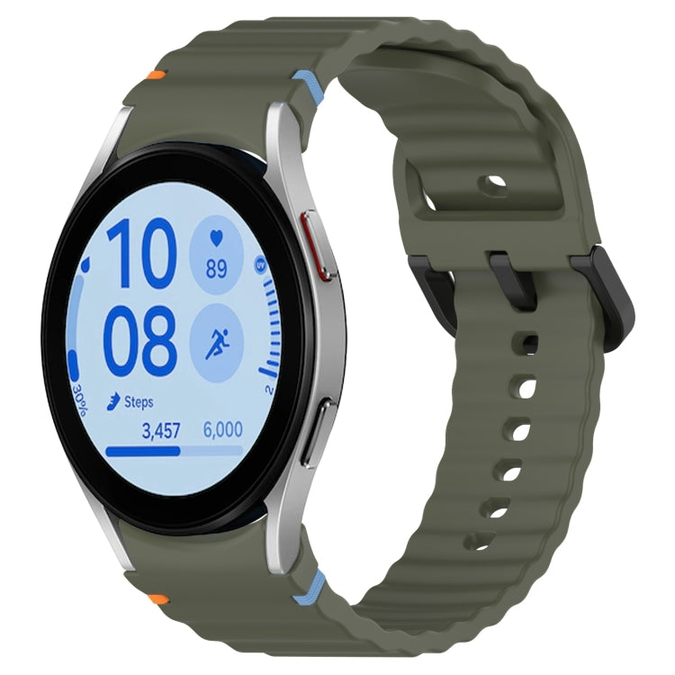 For Samsung Galaxy Watch FE 40mm Wavy Grain Stitched Black Buckle Silicone Watch Band(Army Green) by bashfashion