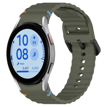 For Samsung Galaxy Watch FE 40mm Wavy Grain Stitched Black Buckle Silicone Watch Band(Army Green) by bashfashion