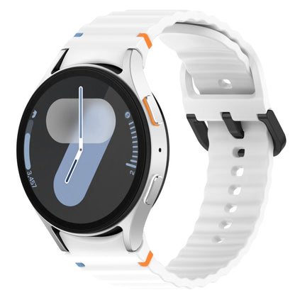 For Samsung Galaxy Watch 7 40 / 44mm Wavy Grain Stitched Black Buckle Silicone Watch Band(White) by bashfashion