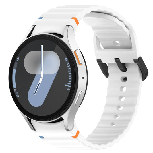 For Samsung Galaxy Watch 7 40 / 44mm Wavy Grain Stitched Black Buckle Silicone Watch Band(White) by bashfashion